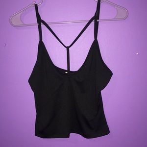 Black Y strap crop-tank top